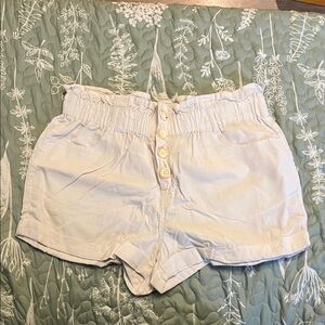 High Waist Cream Button Shorts